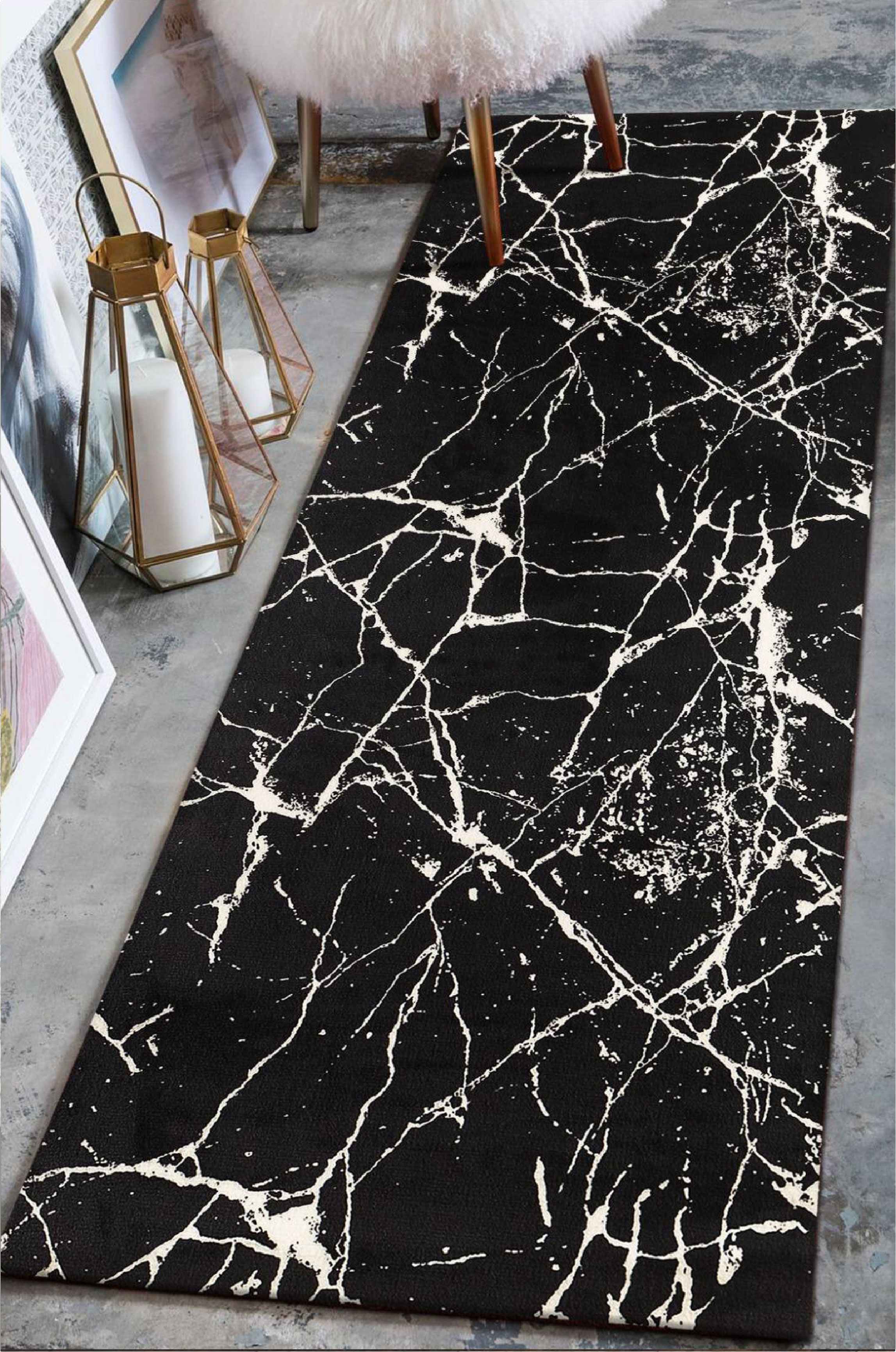 Quality Carpet Siyah Mermer Kesme Yikanabilir Hali 80 cm'lik | YIKANABILIR HALILAR | Kesme Rulo Halilar 